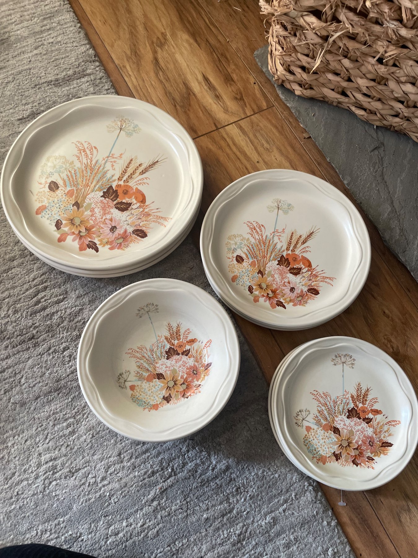 Vintage 1970s Poole Pottery Summer Glory floral Dinner Service 16pc plates bowls Retro Tableware Set