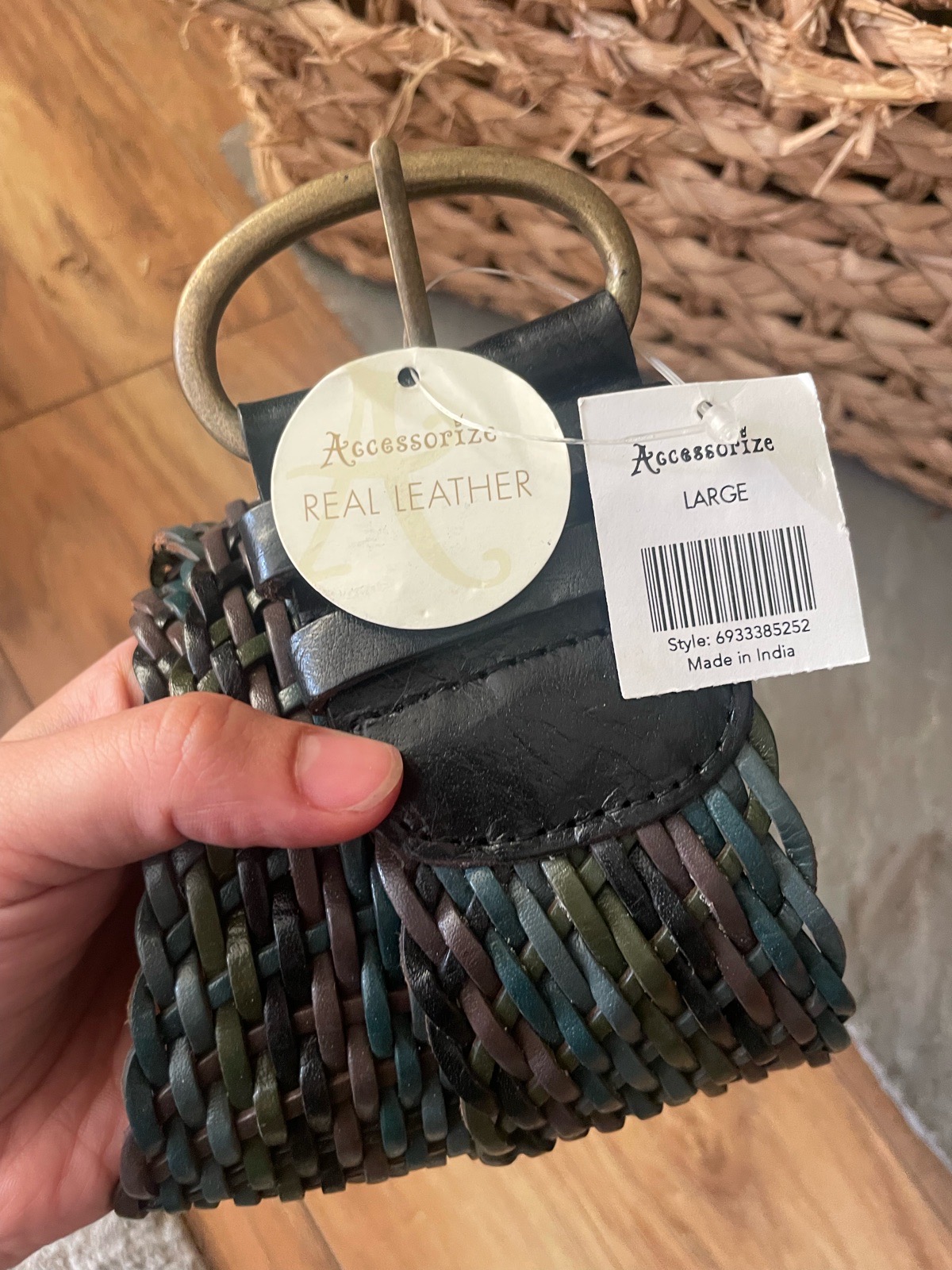 Accessorize multicoloured chunky woven leather belt boho Large