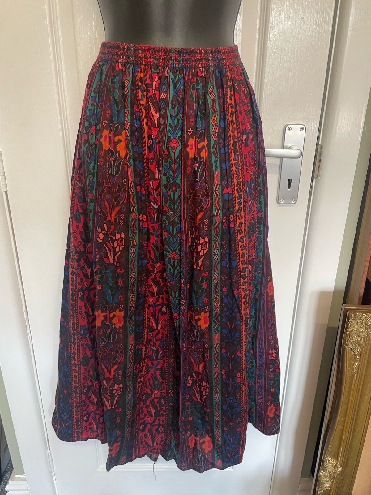 Vintage 1980s Liberty Plus Multicoloured Abstract Patterned Maxi Skirt 12 - 18 retro boho