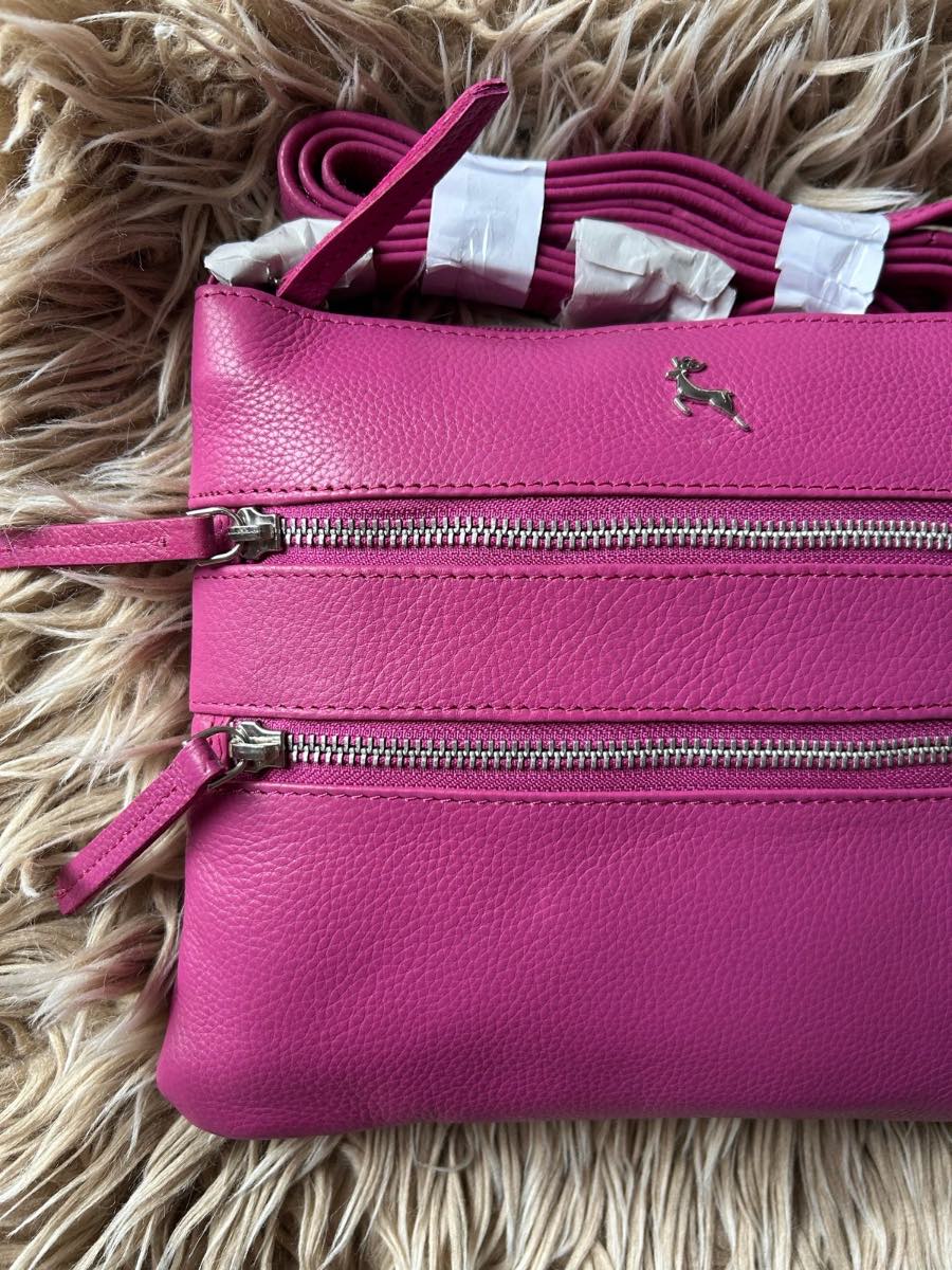 Ashwood Double Zip Leather Cros  Body Shoulder Ladies Bags Fuchsia