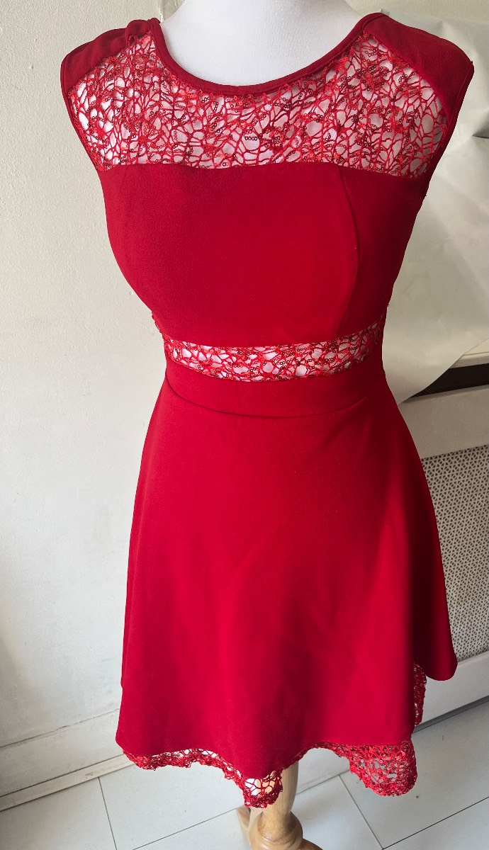 Trendy Red,Sequin & Mesh Skater Dress,
