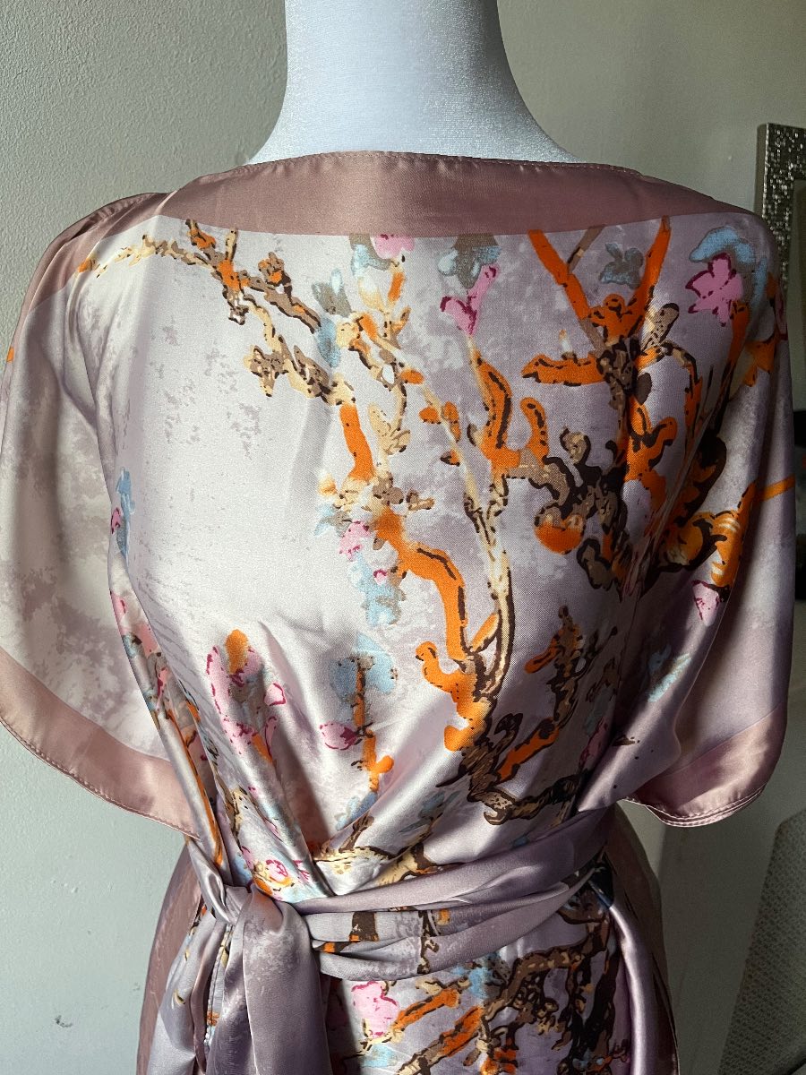 Vintage-Inspired Silk-Feel Kaftan Maxi Dress with scarf, belt, plus size, free size