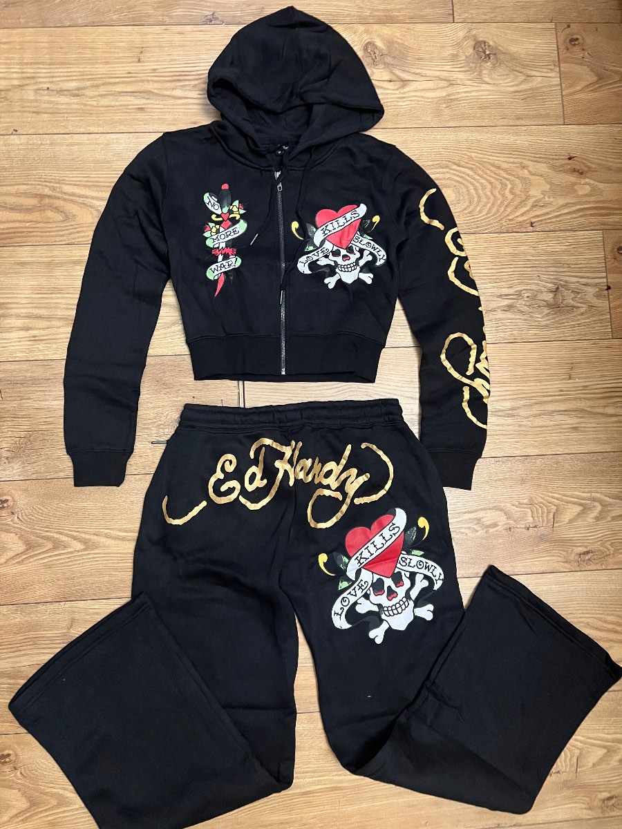 Womens Ed Hardy tracksuit medium UK10 black