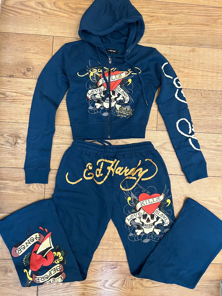 Womens Ed Hardy tracksuit medium dark blue