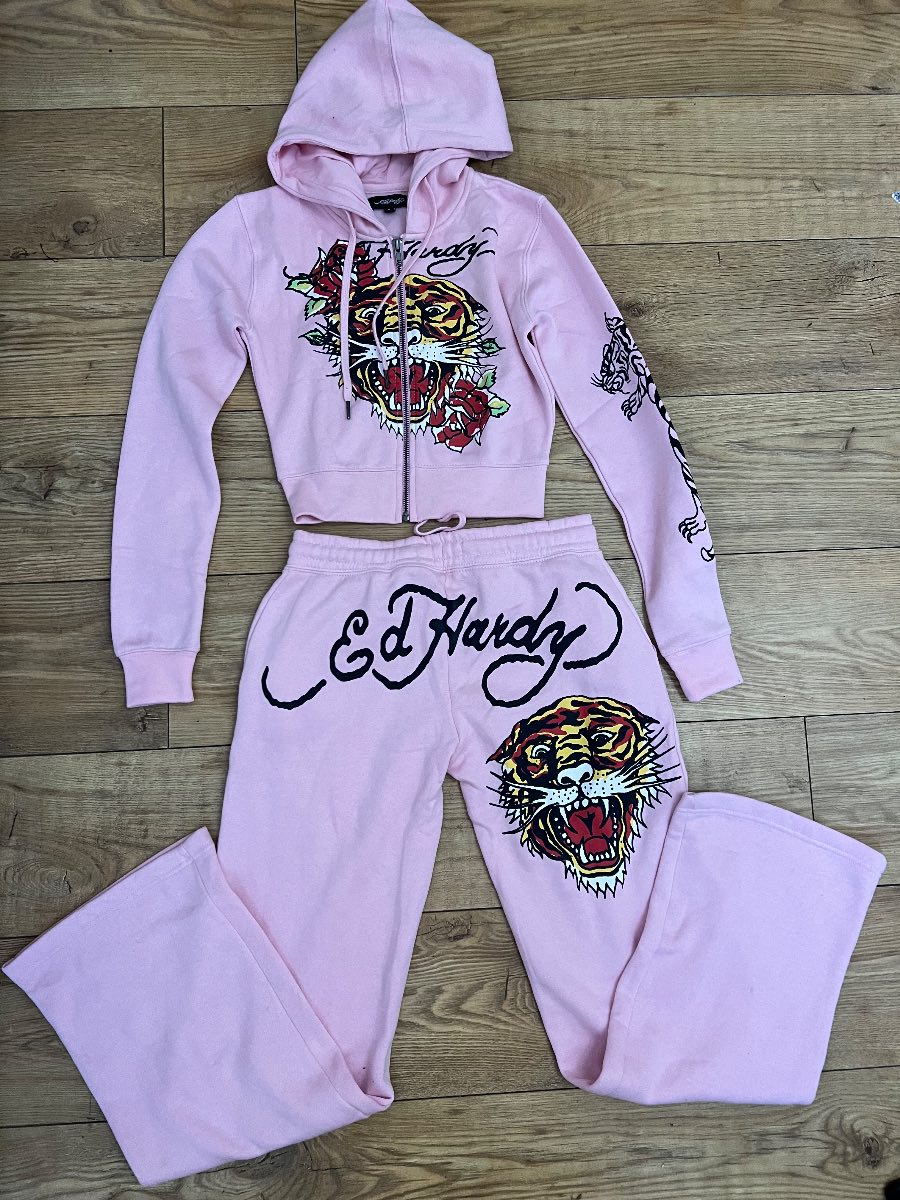Womens Ed Hardy tracksuit small pink