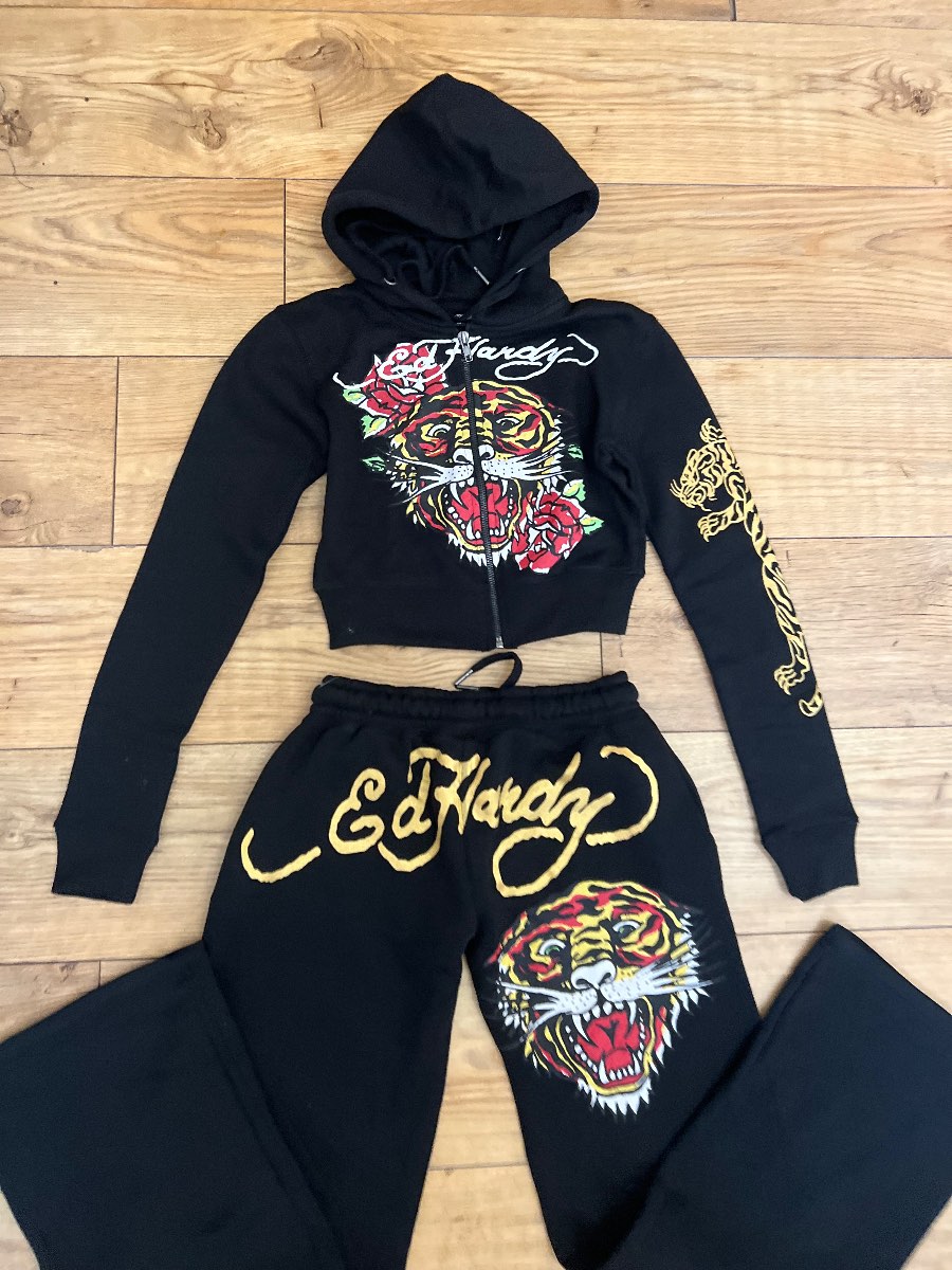 Womens Ed Hardy tracksuit xs black tiger print