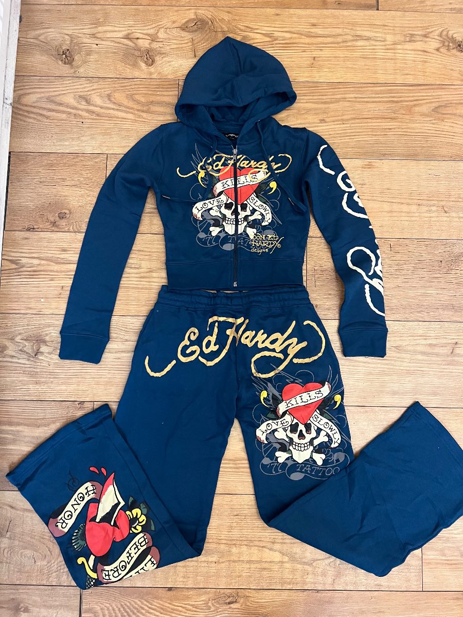 Womens Ed Hardy tracksuit xs dark blue