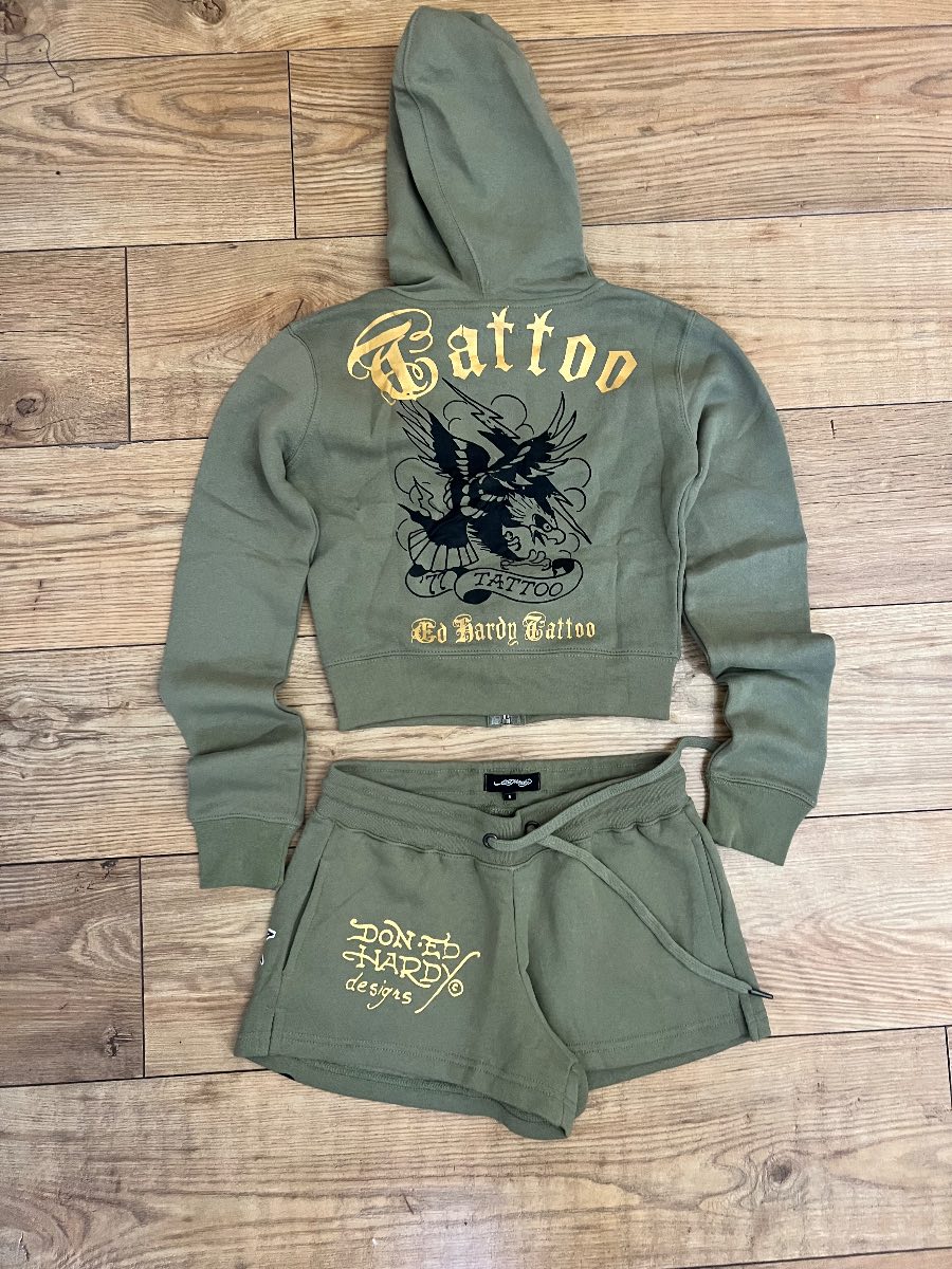 Womens Ed Hardy tracksuit small khaki