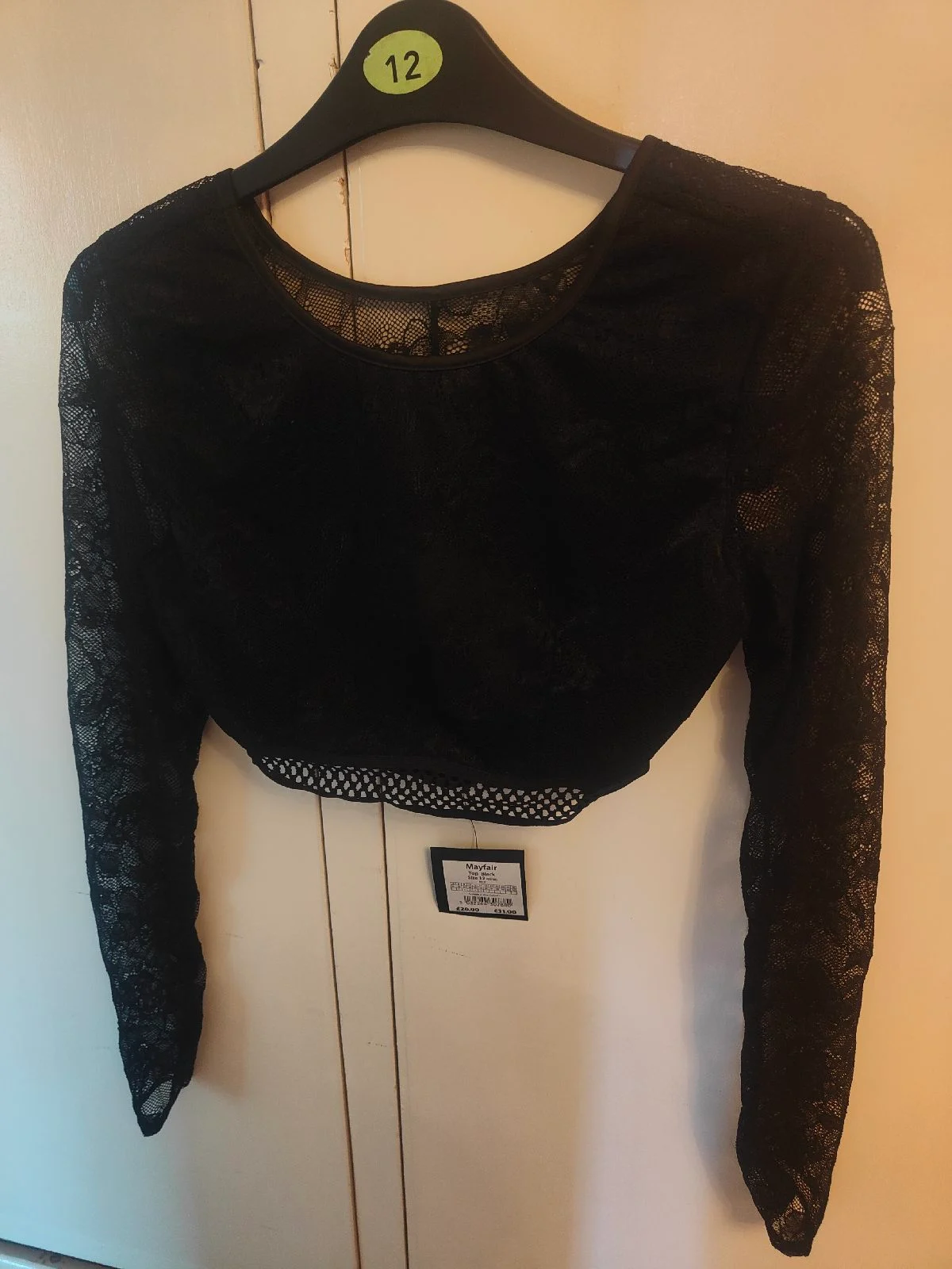 Long sleeve lace Crop top size 12