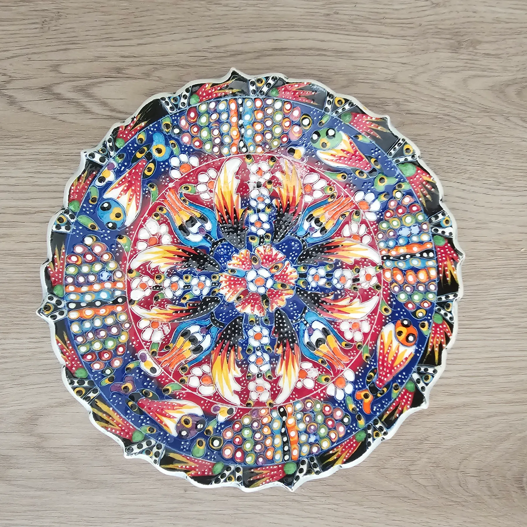 Vtg Turkish Hand-Painted Ceramic Wall Plate gallery wall home decor Boho 18cm