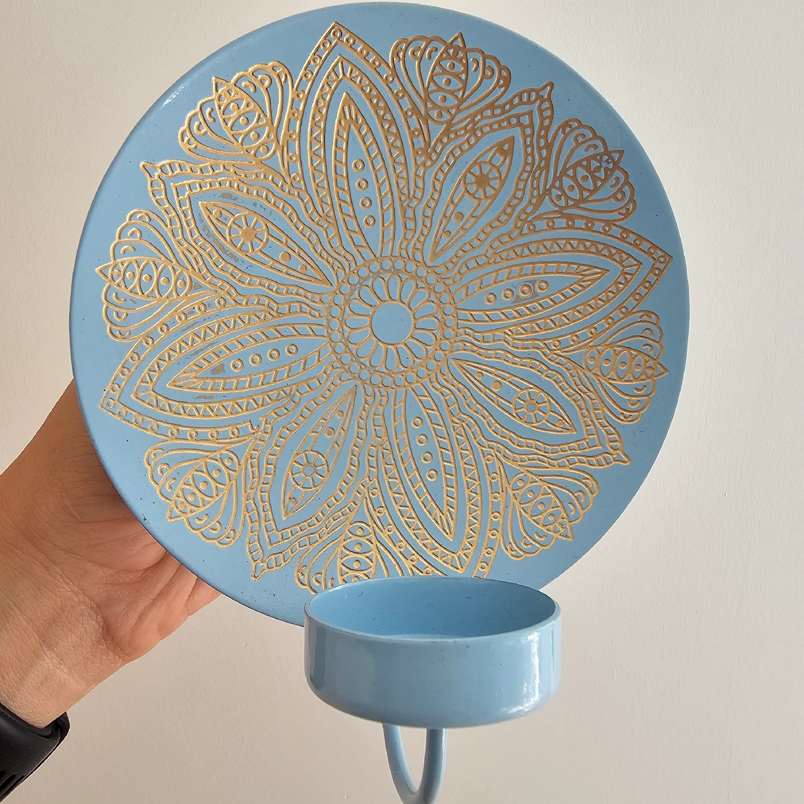 Blue gold mandala wall sconce candle holder tealight boho home decor