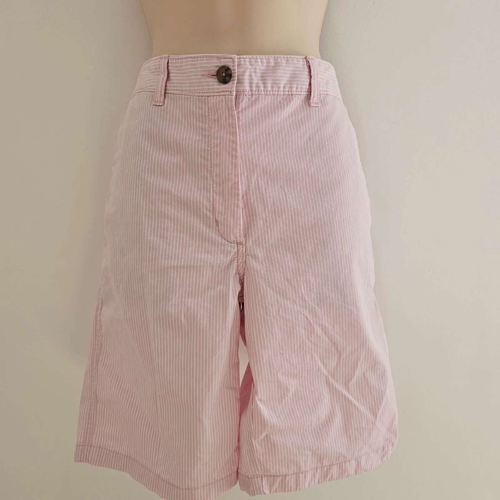 M&S pink white striped Bermuda shorts, cotton summer holiday coastal chinos 8