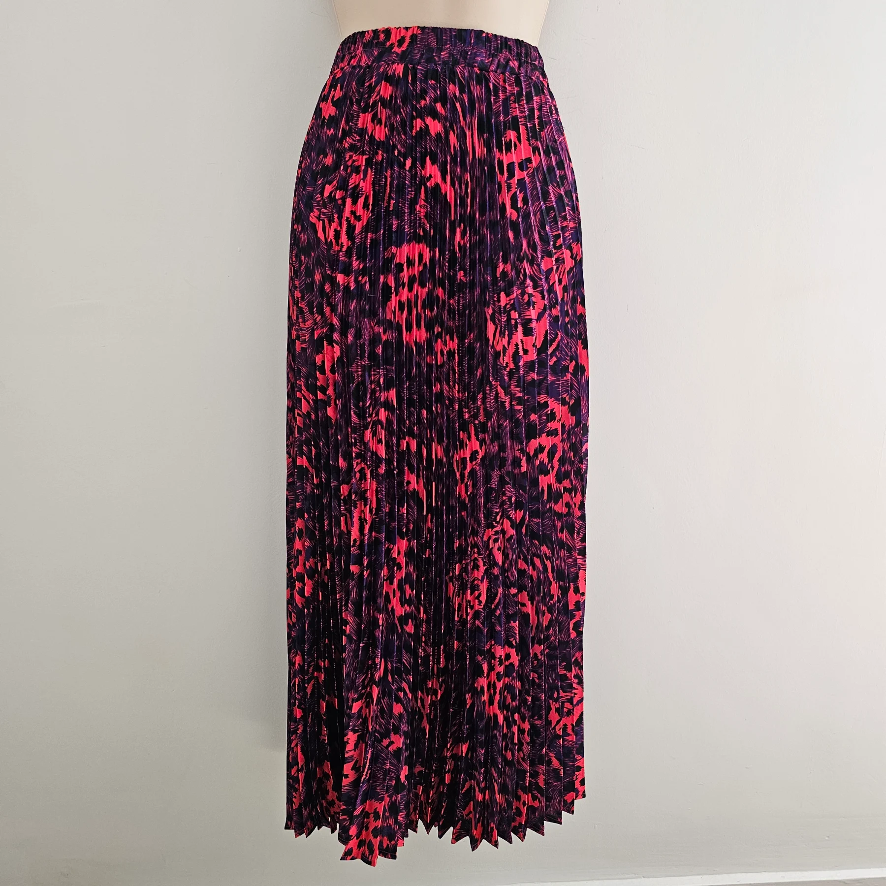 Pink purple leopard print pleated maxi skirt wedding party neon dopamine M