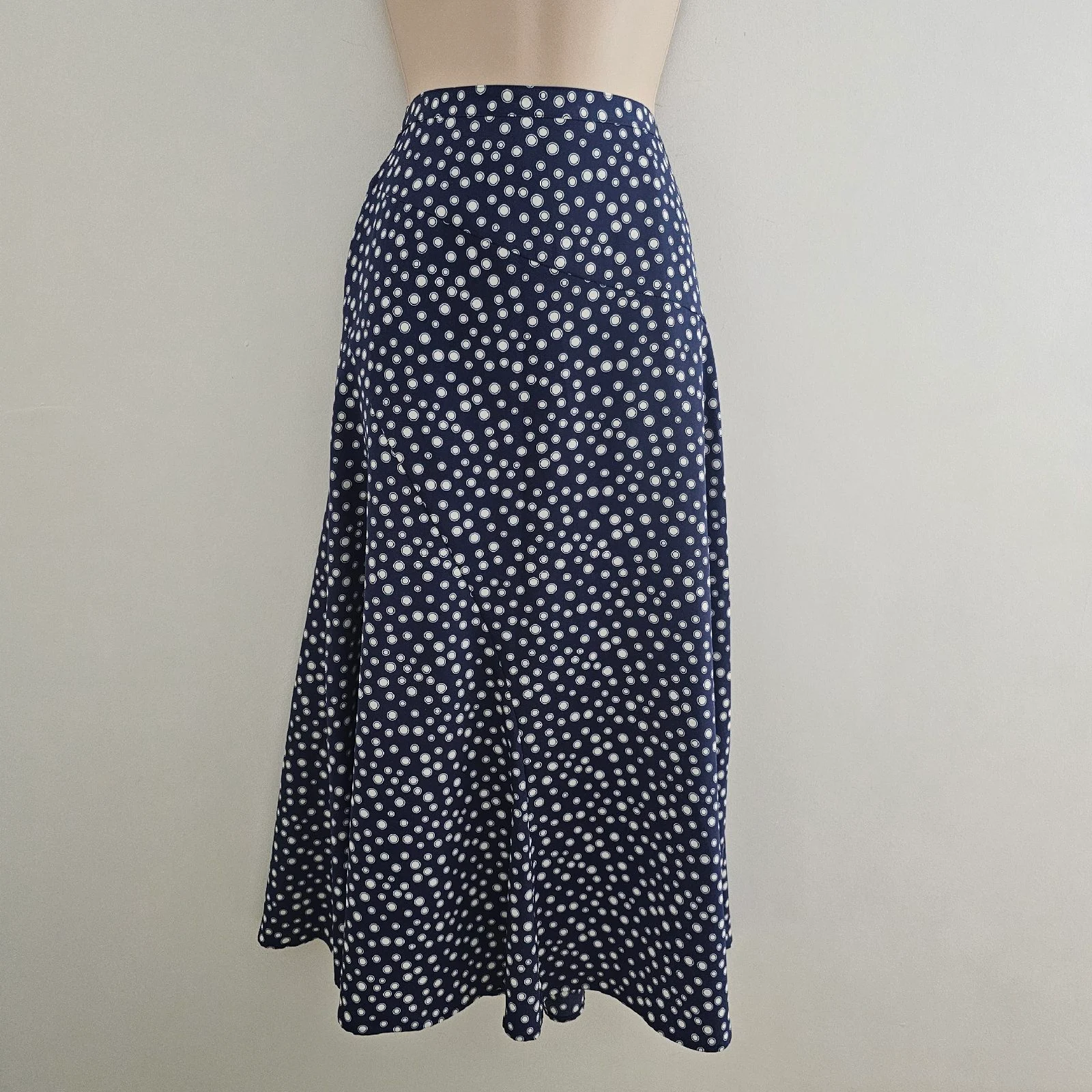 Navy polka dot A-line long skirt vintage-style wedding holiday races day 10