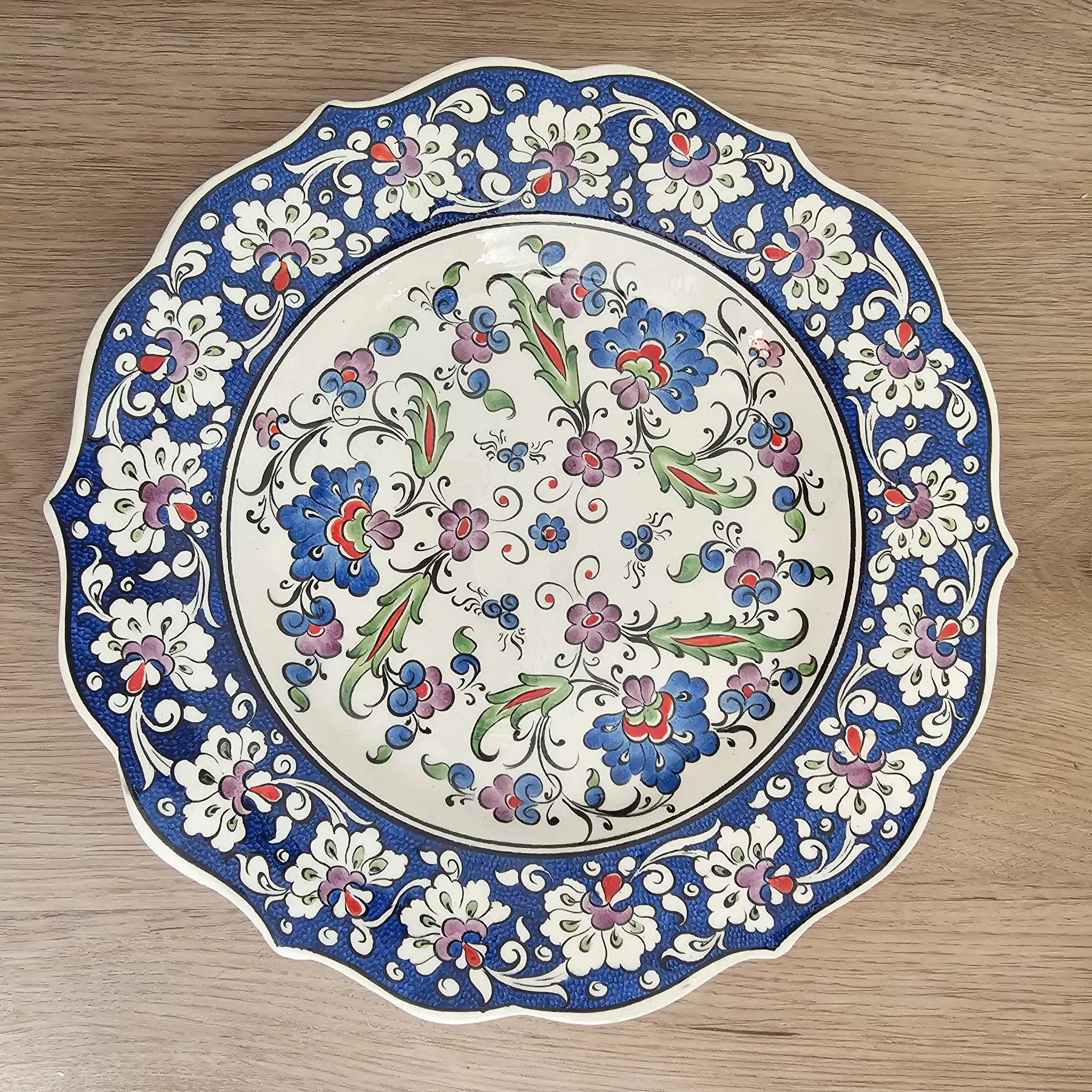 Hand-painted blue Turkish ceramic plate home decor gallery wall boho collection 25cm