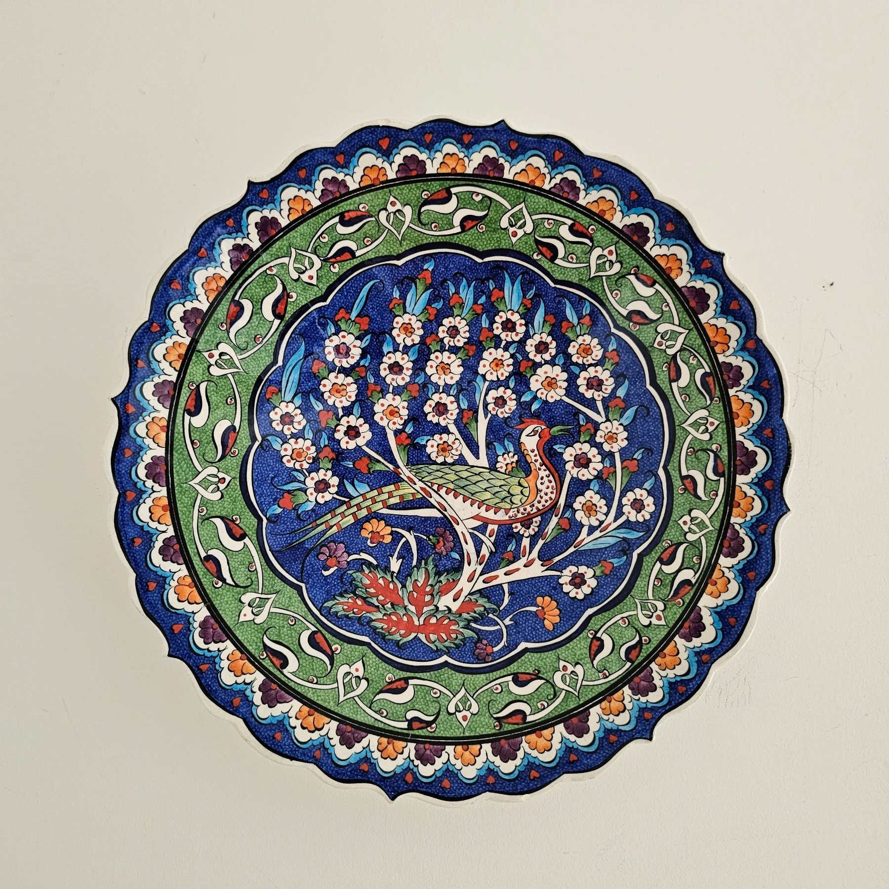Hand painted Turkish peacock decorative plate ceramic gallery wall home decor 30cm