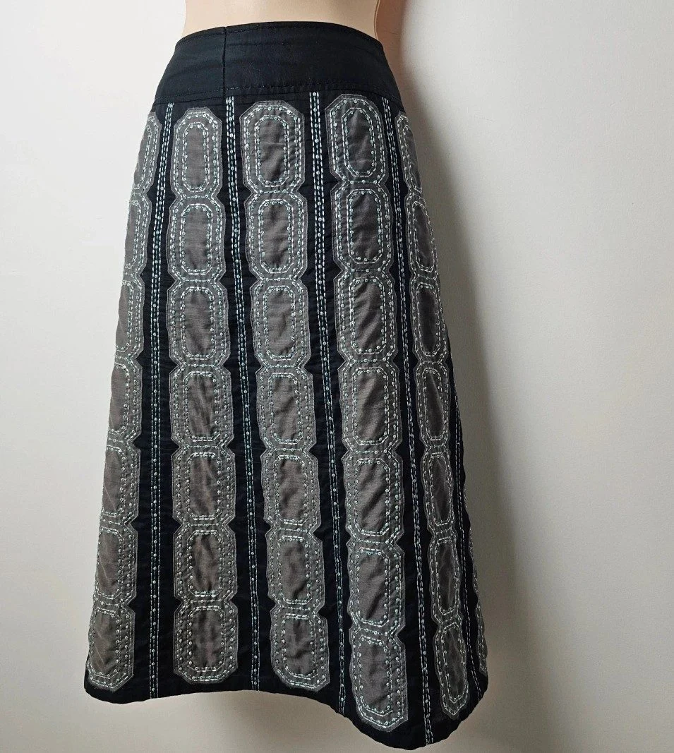 Vtg Per Una Sequin Embroidered Panelled Midi Skirt whimsigoth
