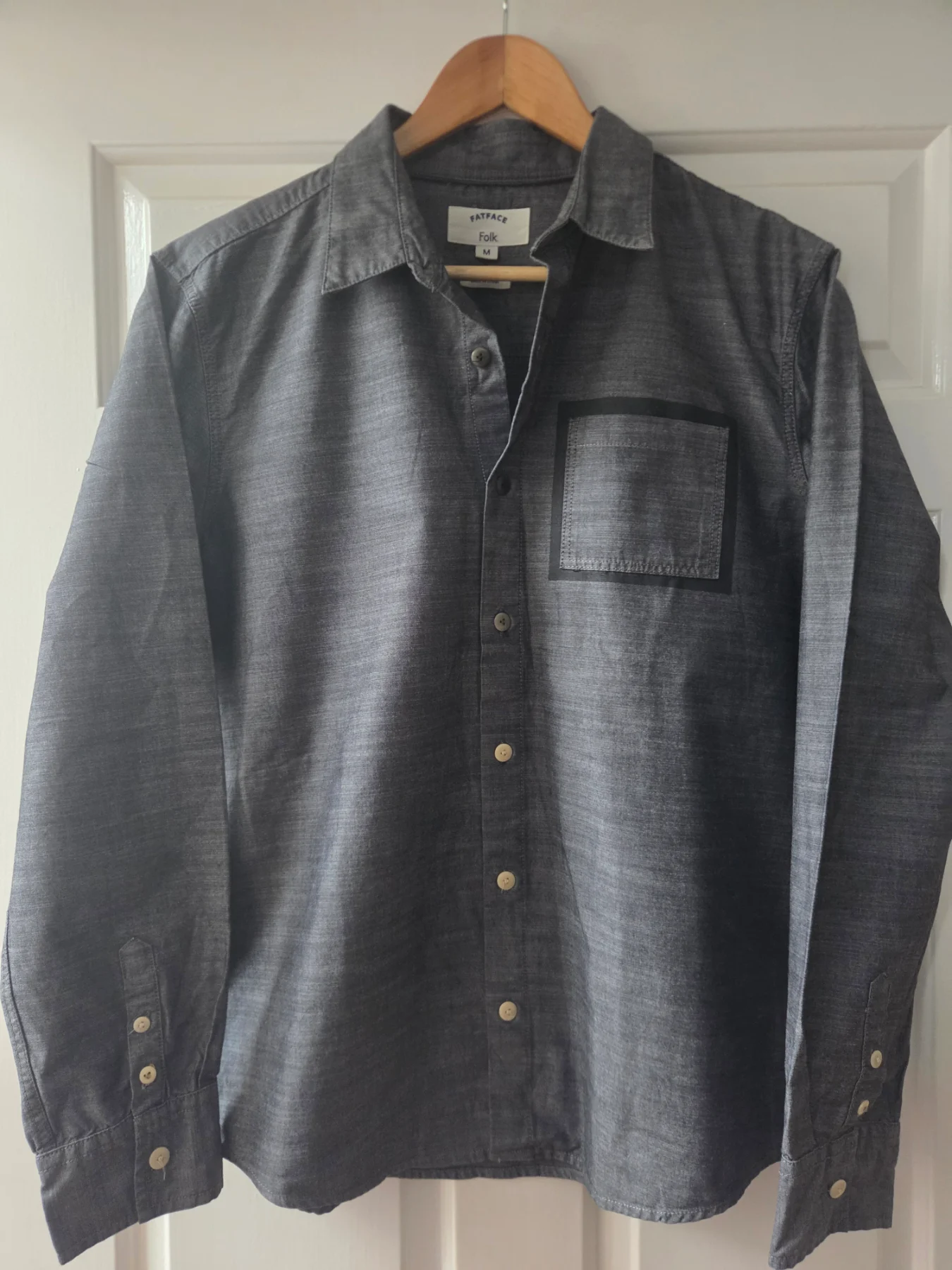 Folk Fatface Mens Medium Shirt 100% Cotton Long sleeve Charcoal Gray