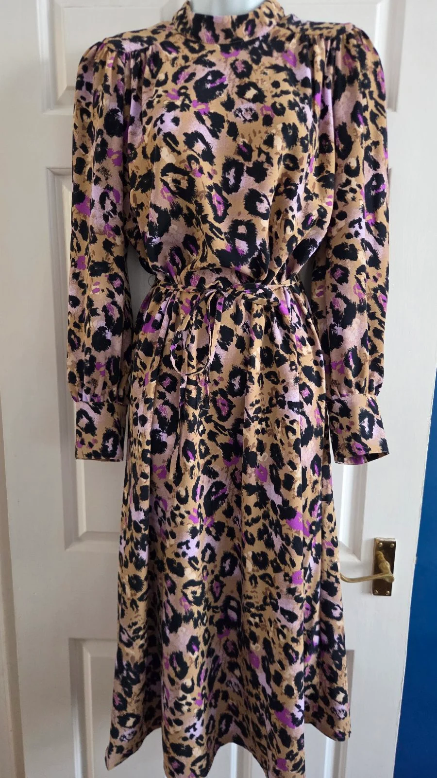 M&S Size 10 Dress Leopard Print Purple Long Sleeve