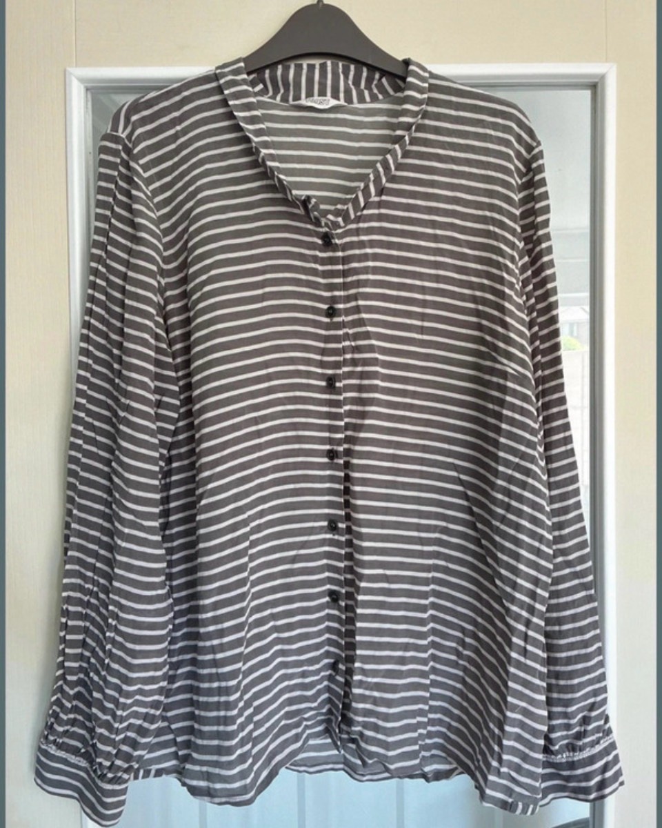 TOAST - silk grey and white striped blouse shirt size 16