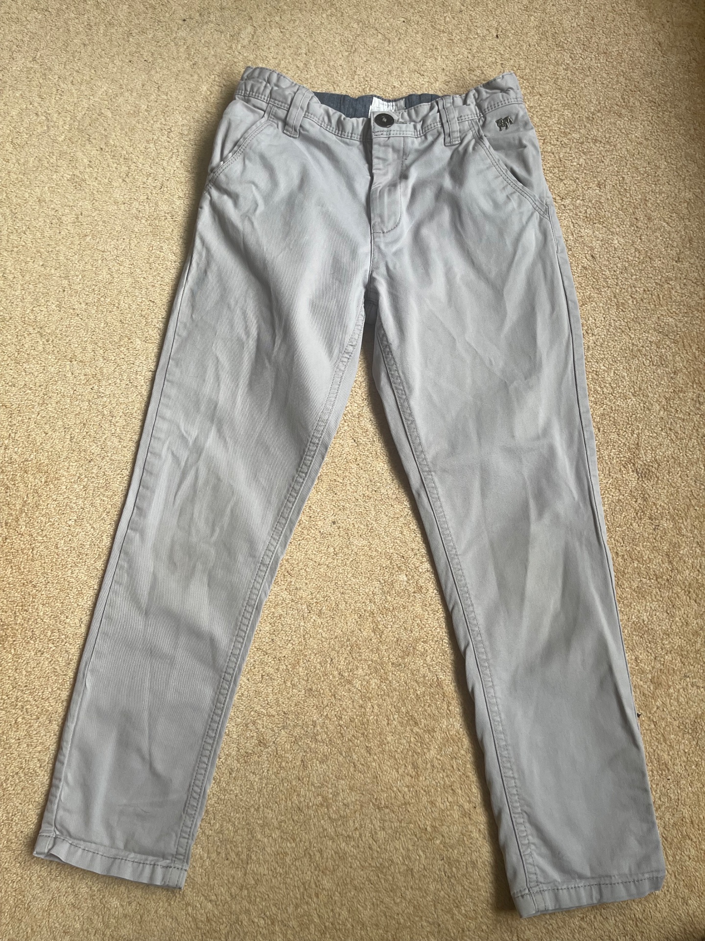 Jasper Conran Boys Light Grey Chino Trousers Adjustable Waist Age 8y
