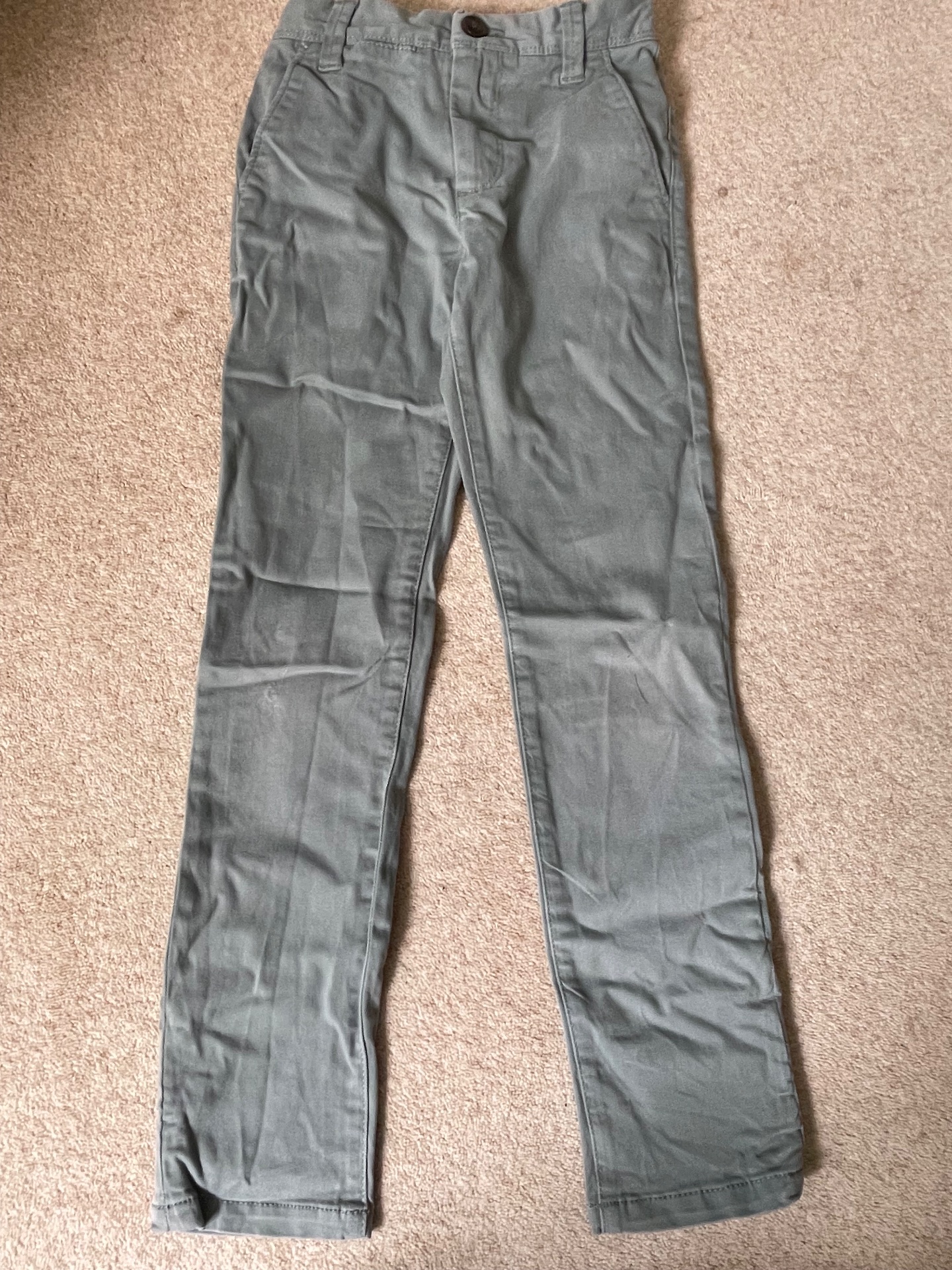 Next Boys Green-grey Chino Trousers Adjustable Waist Age 7y