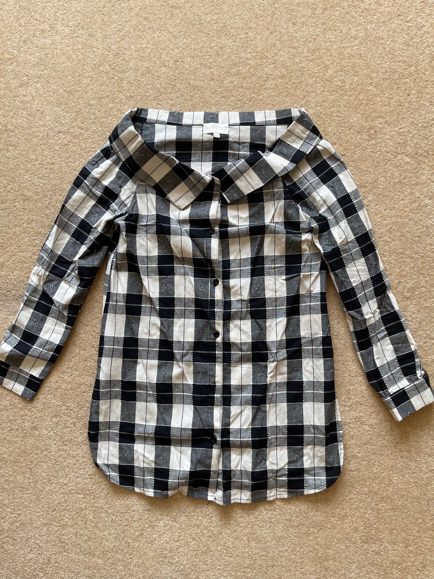 Apricot Women’s checked Shirt - unique portrait/off-the-shoulder wide Collar S-8