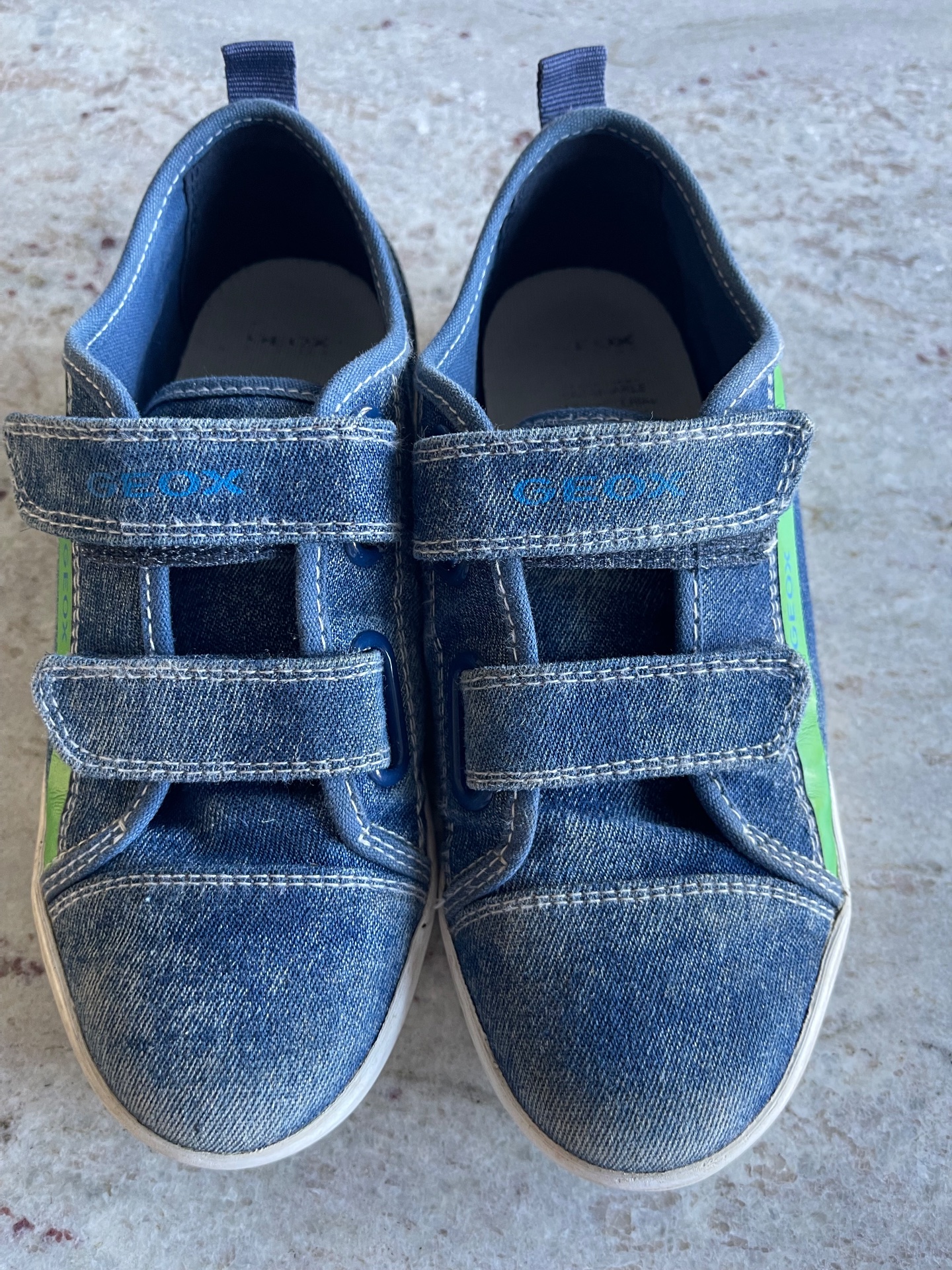 Geox boys worn denim adjustable strap slip on sneakers size 13C