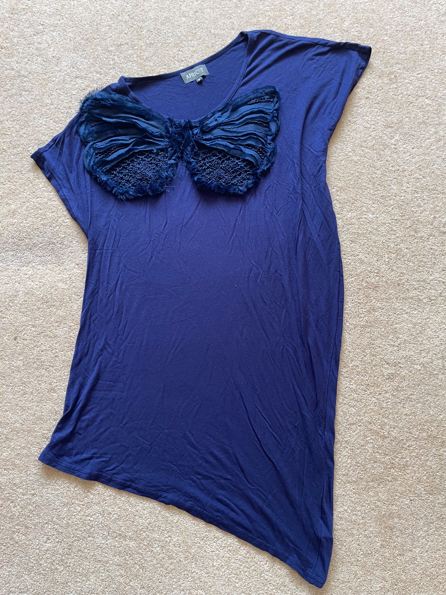 Apricot navy blue Asymmetric slouchy tunic dress/ Top Size 8