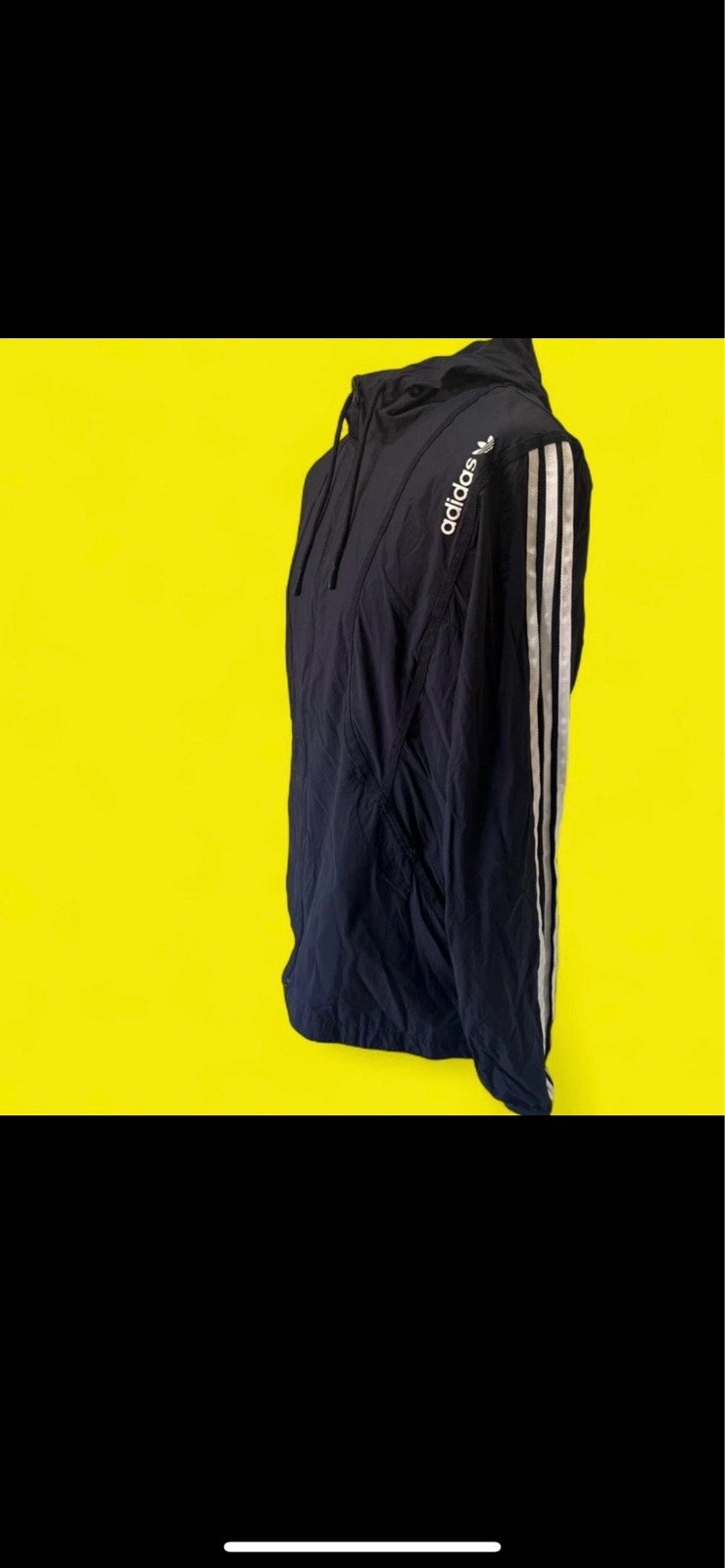 Vintage Y2K Adidas Trefoil Men's Navy and Black Windbreaker Jacket. Fast Postage