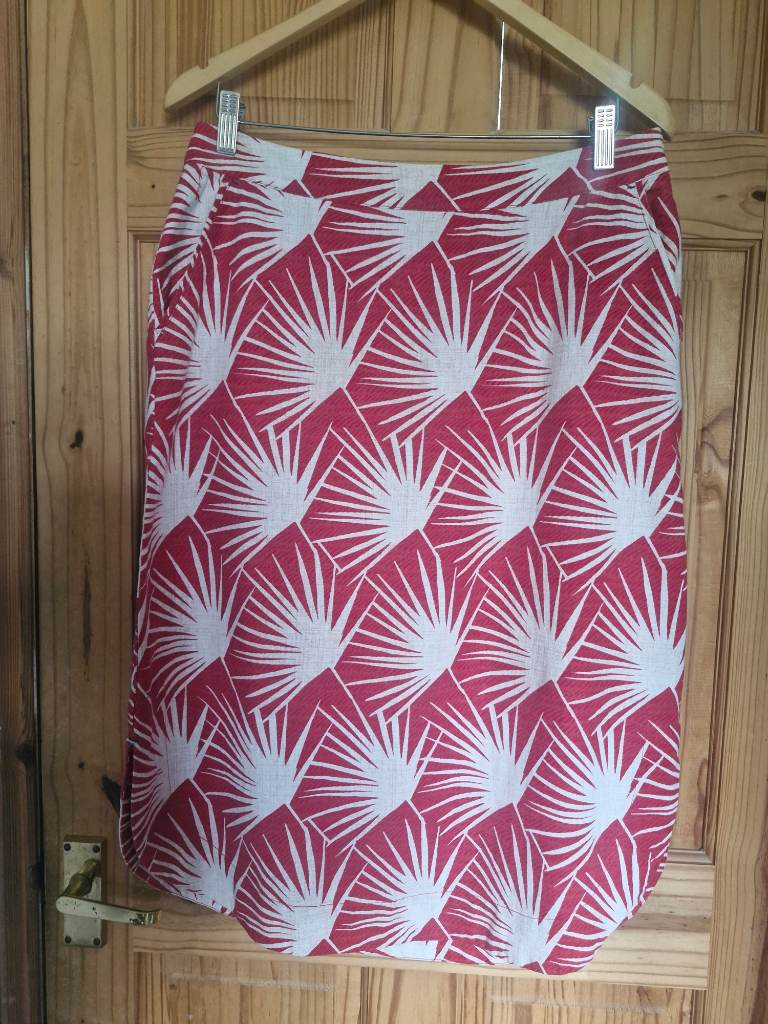 White Stuff Red White Palm Print Linen Blend Skirt UK 10 Cotton Lined Summer