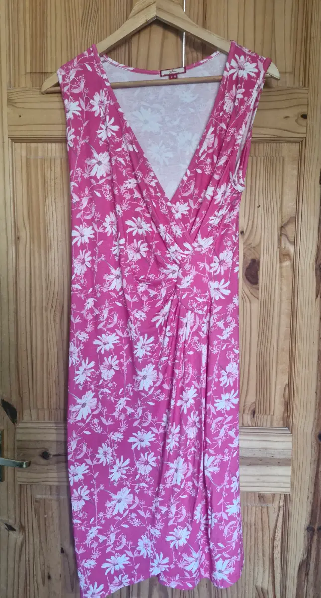 ​Joe Browns Pink Floral Wrap Dress Size 12 V-Neck Knee Length Jersey Stretch