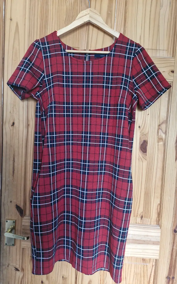Next Red Tartan Plaid Check Tunic Shift Dress With Pockets Size 10 EUR 38