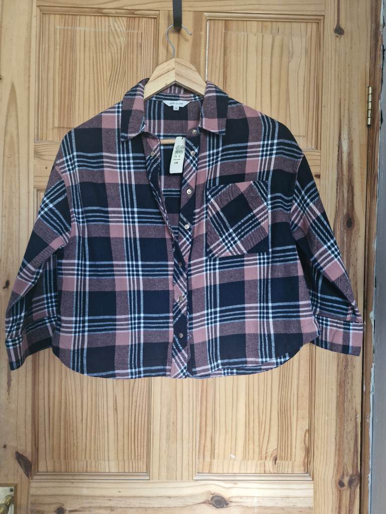 River Island Pink Checked Cropped Flannel Shirt Size 10 BNWT