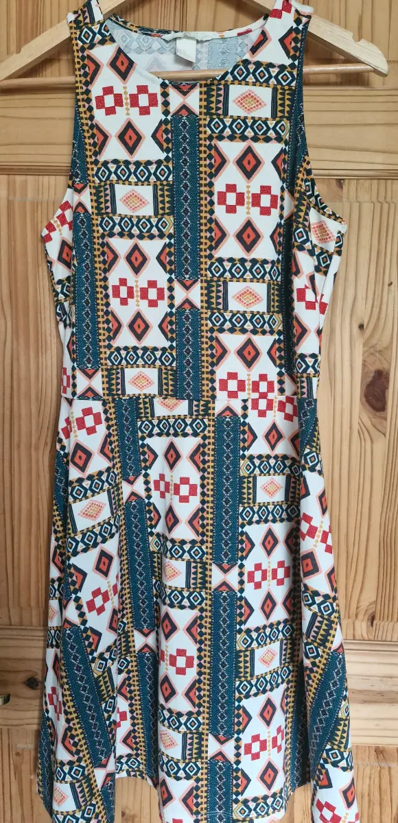 H&M Aztec Geometric Print Sleeveless Skater Dress Size M Medium