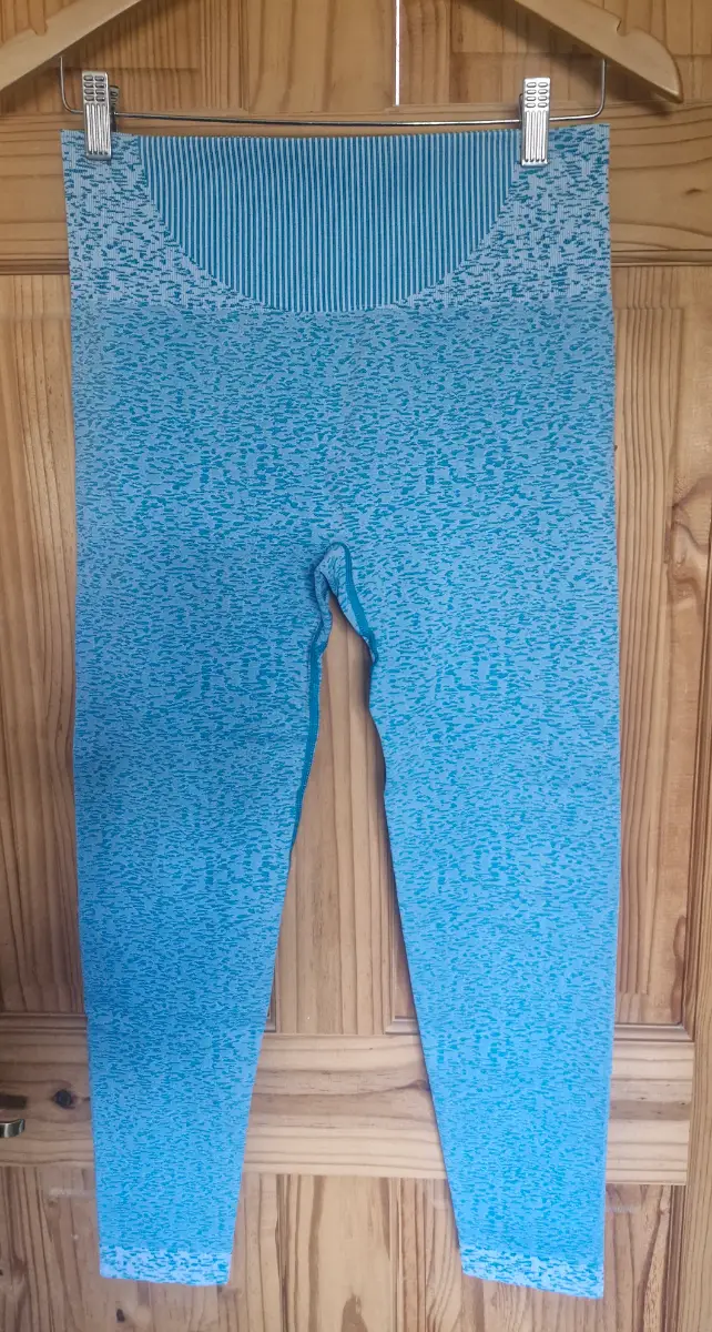 Blue Seamless Gym Leggings Size L High Waisted Workout Tights