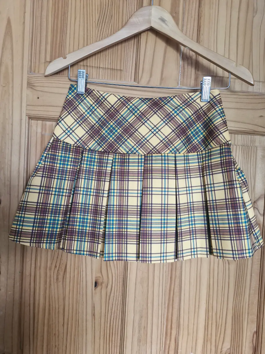 Yellow Tartan Pleated Skort Size S Clueless Style Checked Mini Shorts Skirt