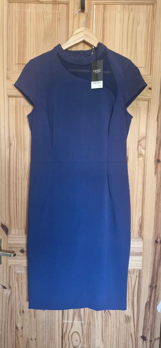Next Petite Navy Blue Mesh Neck Pencil Dress Size 12 BNWT Evening Cocktail
