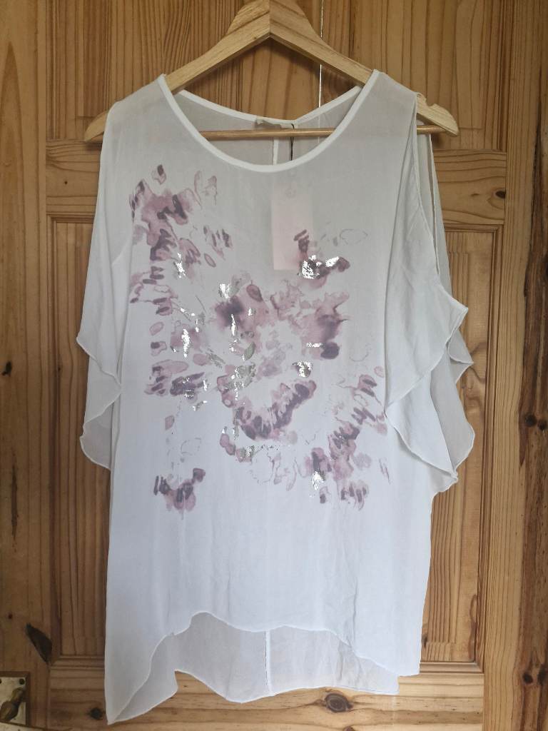 Cartoon by Betty Barclay White Cold Shoulder Blouse Silk Blend BNWT Size M