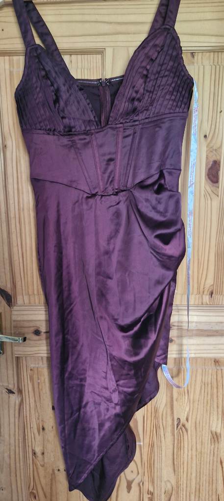 Missguided Tall Burgundy Satin Corset Asymmetric Midaxi Dress Size 10 BNWT