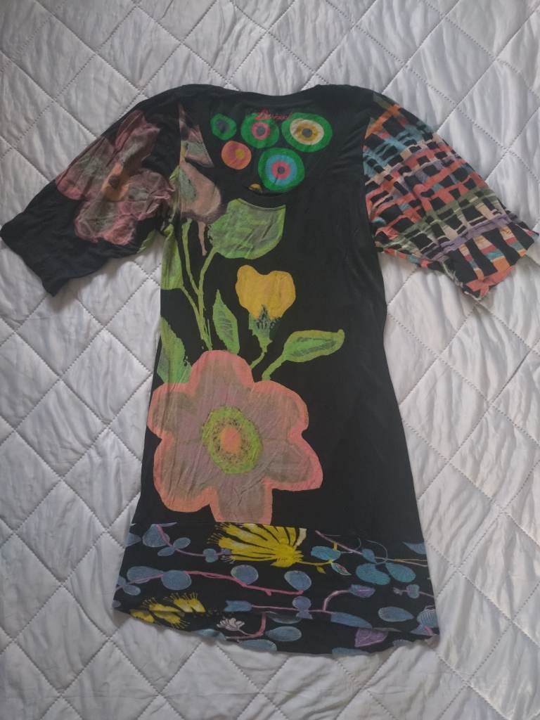 Desigual Asymmetric Patchwork Floral Mini Dress Tunic - Size M / UK 10-12