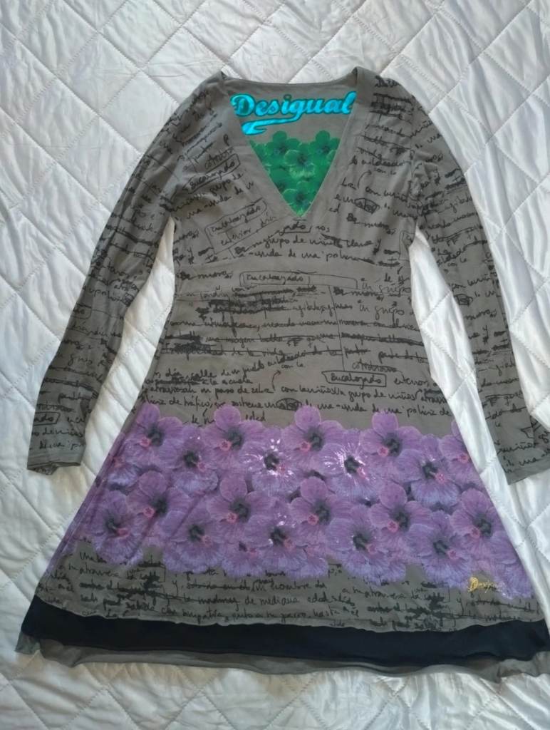 Desigual Long Sleeve V-Neck Graphic Dress / Tunic - Size L fits UK 14-16