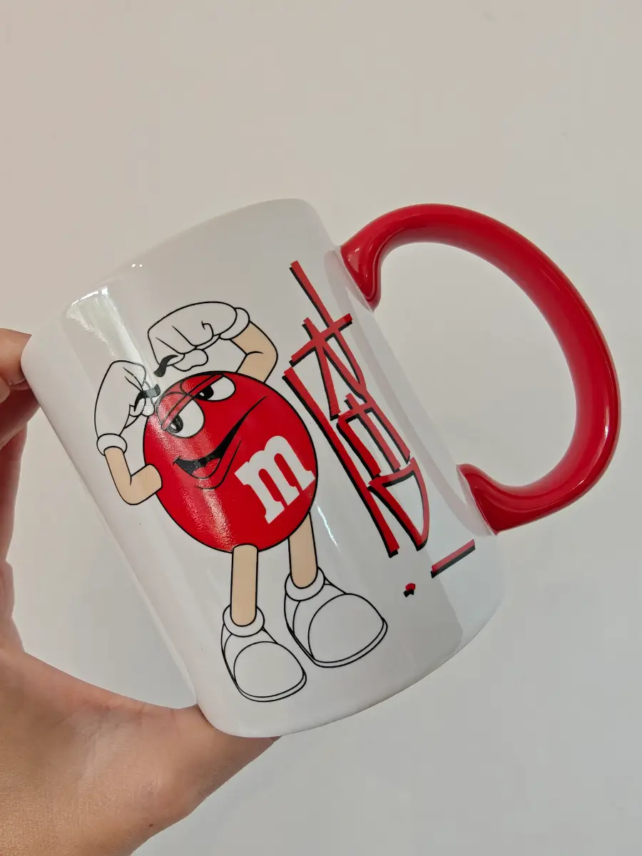 Mars, M&M's World, White and Red, 2012, Red Character, Graffiti Style, Collector's Ceramic Mug.