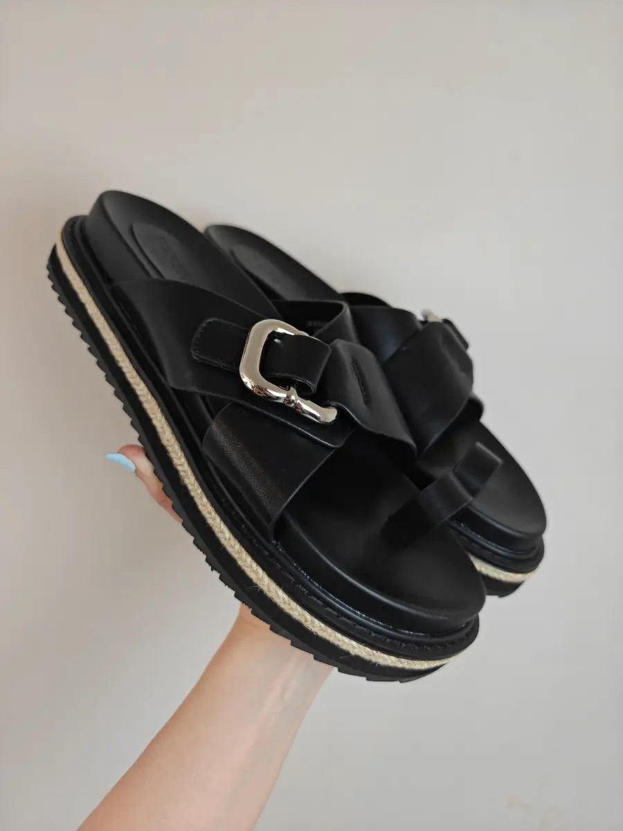 Topshop, Black & Neutral, Buckle Detail, Flatform Jenny Espadrille Sandal, UK 8.
