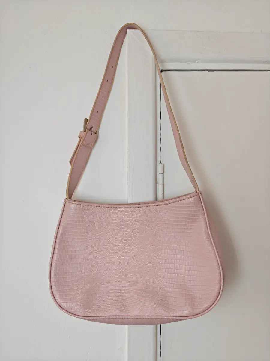 Etam, Vintage Y2K, Light Pink, Faux Leather Style, Lizard Croc Effect, Shoulder Bag.