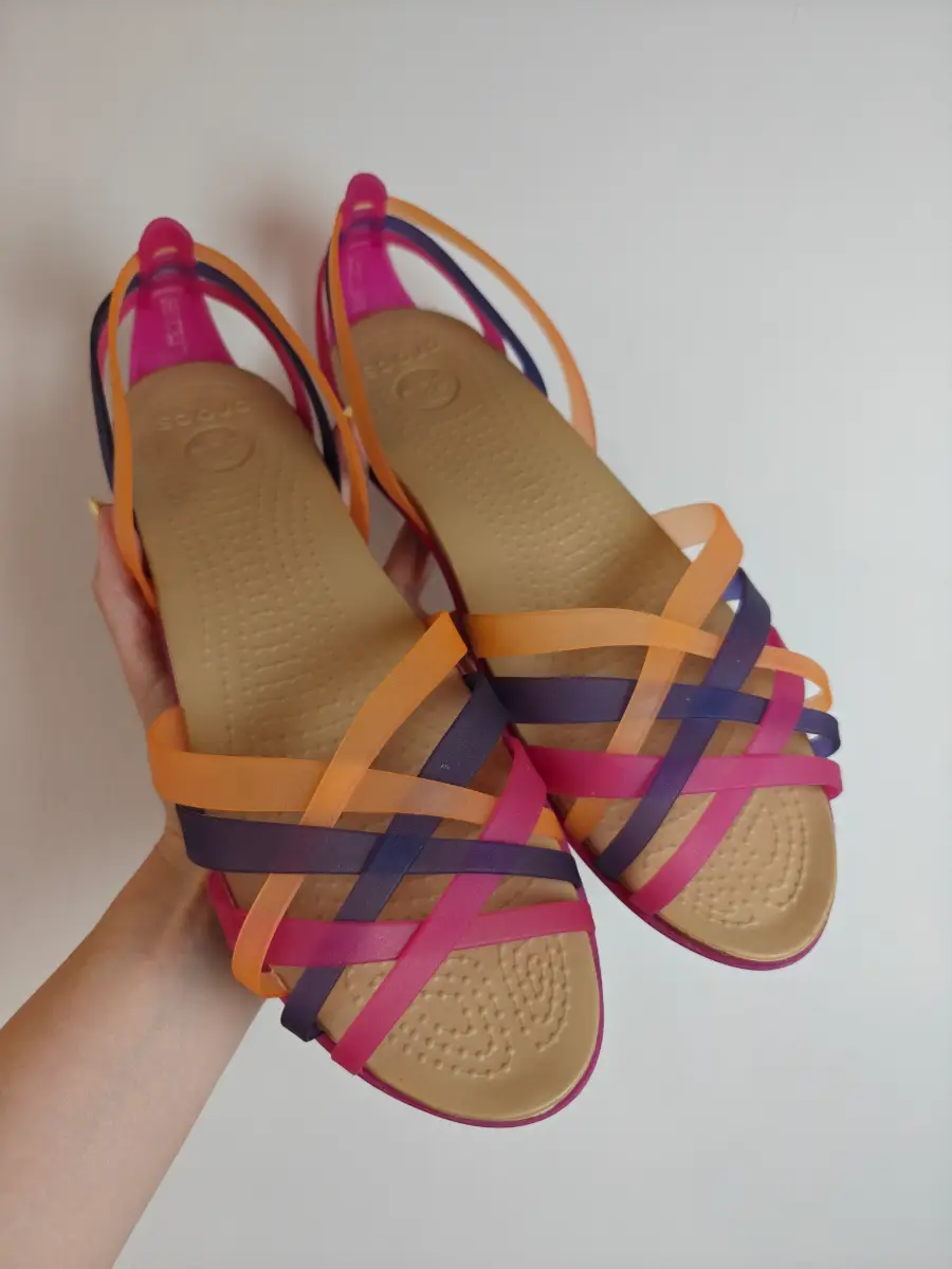Crocs, Orange, Purple & Pink Criss Cross, Huarache, Flat Open Toe Sandals, UK Size 9.