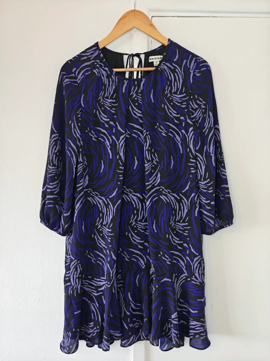Whistles, Black, Purple & Blue, Event, Abstract Art Print, Renata Reed, Drop Hem Dress, UK 8.