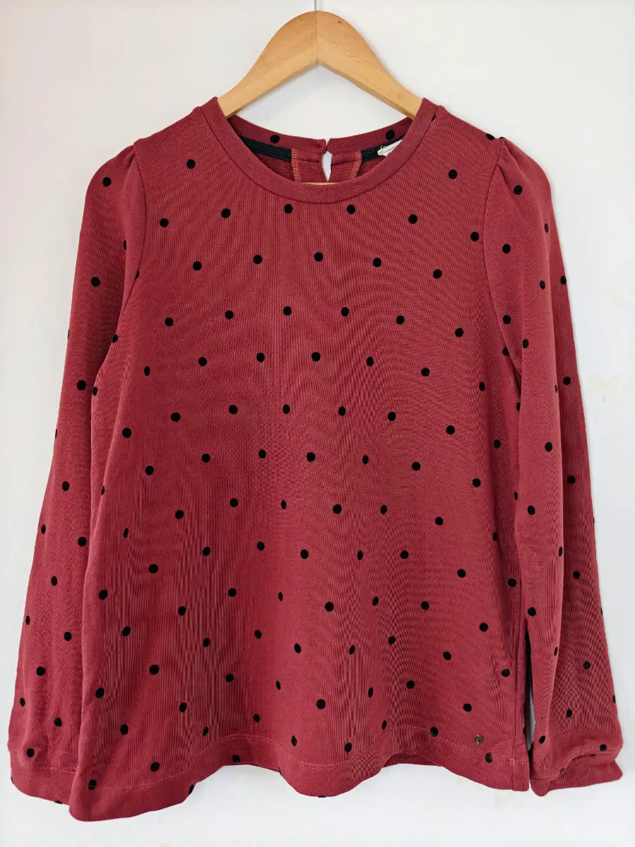 FatFace, Burgundy & Black Polka Dot Spot, Aimee Casual Lightweight Sweatshirt, UK Size 10.