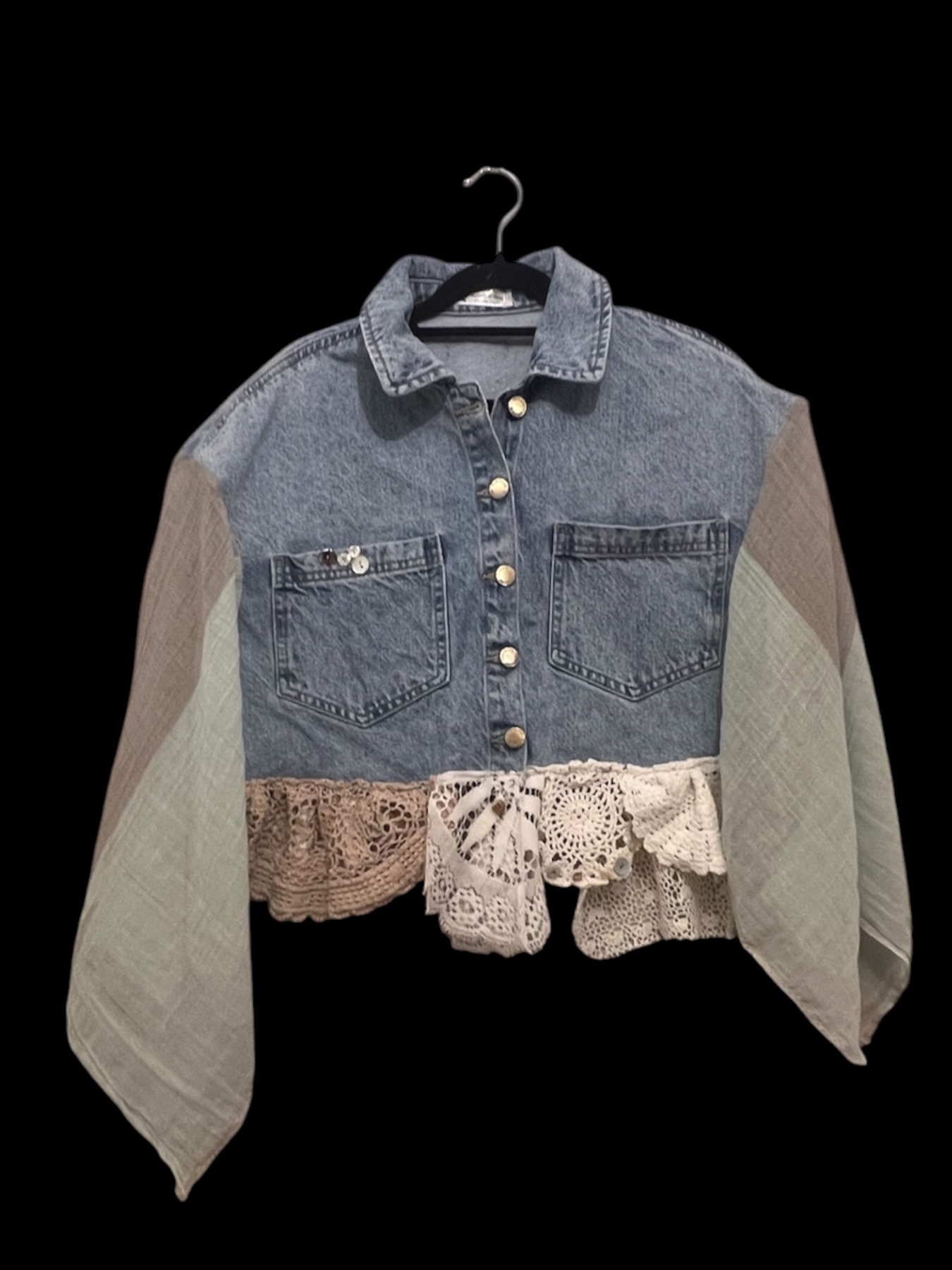 One of a Kind Upcycled Denim and Lace Capelet