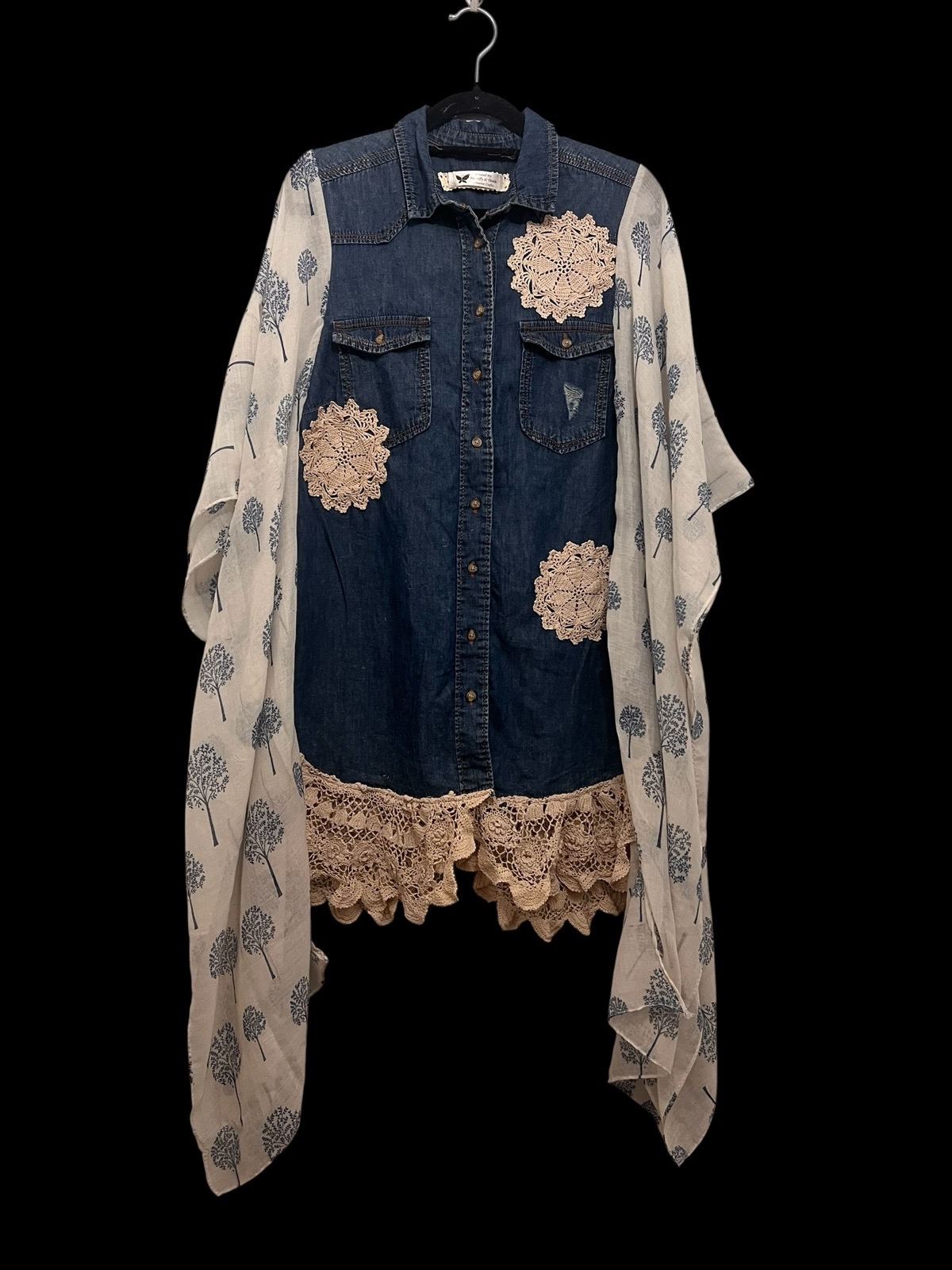 Upcycled Boho Western Denim Shirt Tunic